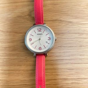 Fossil hot pink genuine leather watch